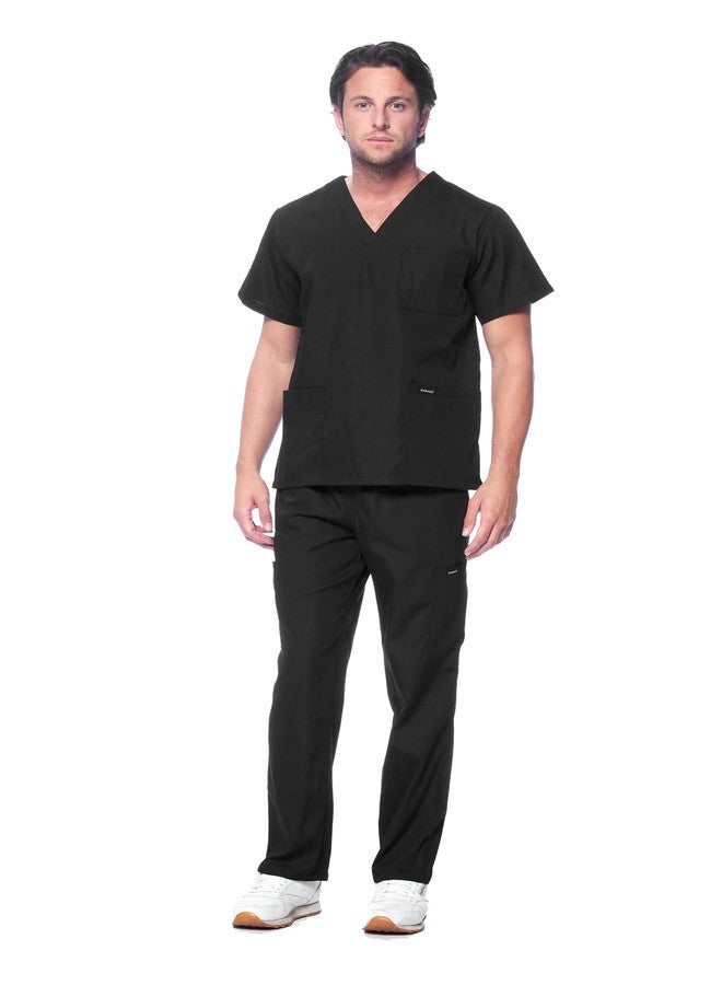 Dagacci Medical Uniform Dagacci Scrubs for Men Set - V-Neck Scrub Top and Cargo Pants - 8 Pockets Men Scrubs Set (XX-Large, Black) - Image 1